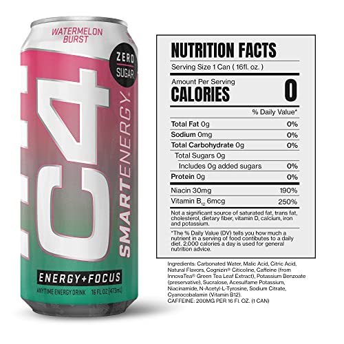 C4 Smart Energy Drink Sugar Free Performance Fuel & Nootropic Brain