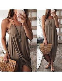 ANEMEL - Vestido largo de punto para mujer, sin mangas, con tirantes, vestido irregular, ropa de dormir