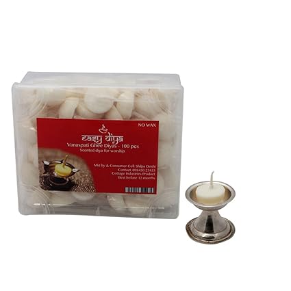 Swaha Vanaspati Ghee Diya (12 cm x 10 cm x 5 cm, Set of 100, White)