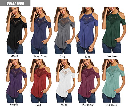 image for BLUETIME Women's Casual Short Sleeve Flowy Lace Cold Shoulder Summer T