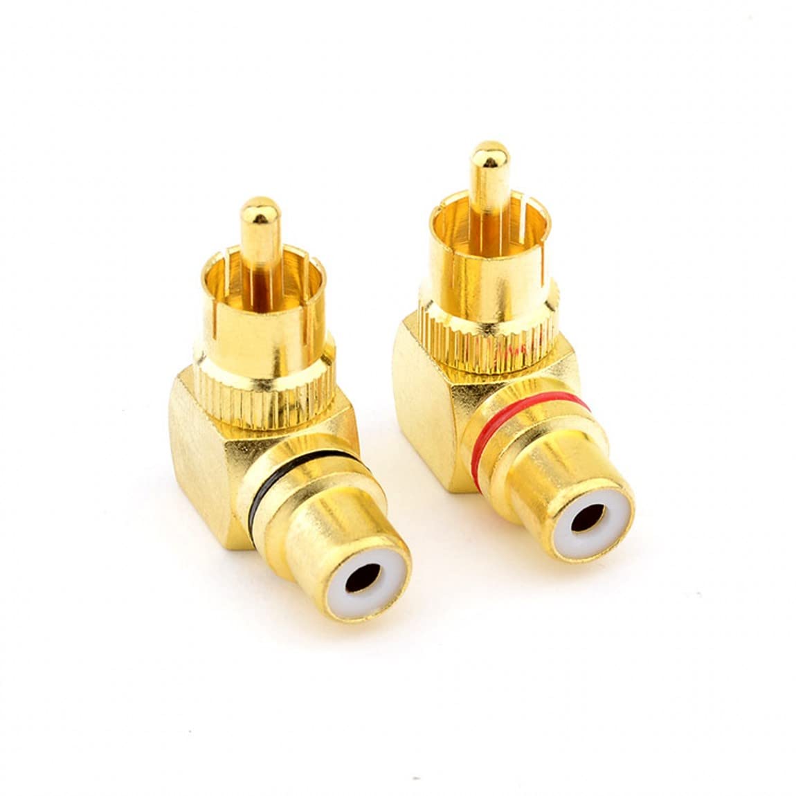 JZK 2pcs 90 Degree Right Angle RCA Adapter Male to Female, right angled RCA phono Adapter plug, Gold-Plated AV Stereo Male to Female connector for Audio Connection