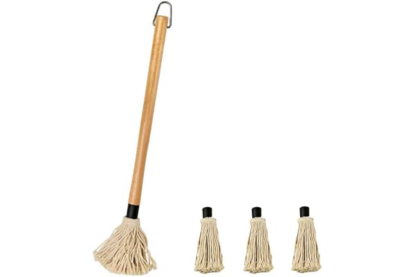 Sunglow 18 inches BBQ Basting Mop with Wooden Handle,with 3 Extra Replacement,Designed to Absorb Sauce .,Perfect for Barbecue
