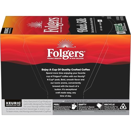FOLGERS BLACK SILK COFFEE, DARK ROAST, KEURIG K-CUP PODS, 10 COUNT BOX