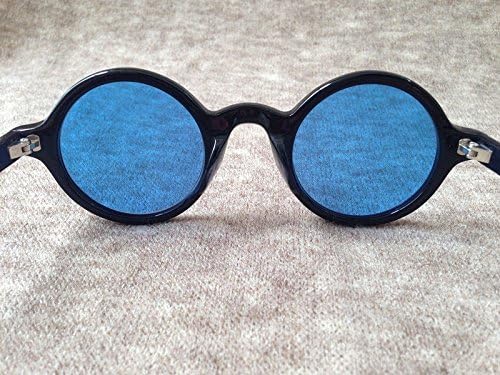 VIPASNAM-Retro Vintage Johnny Depp Fashion Eyeglasses Round BLACK Frame Blue lenses