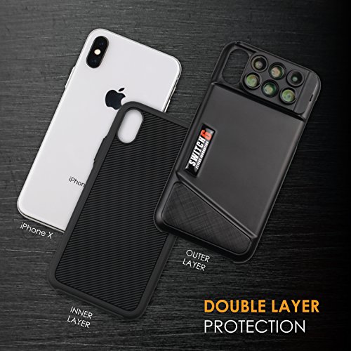 Ztylus Switch 6 for Apple iPhone X: 6 in 1 Dual Optics Lens System (Fisheye, Telephoto, Wide-angle, Macro and Super Macro), Double Layer Protection (Black)
