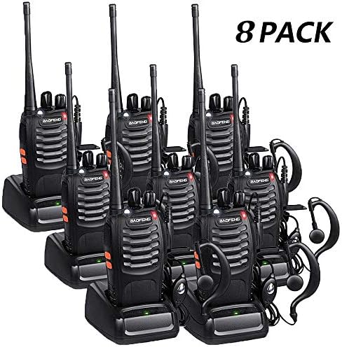 8 Pack Walkie Talkie Long Range Walkie Talkies Portable Handheld Two way Radios with USB Rechargeable Li-ion Battery and LED Light Voice Prompt for Field Survival Biking and Hiking