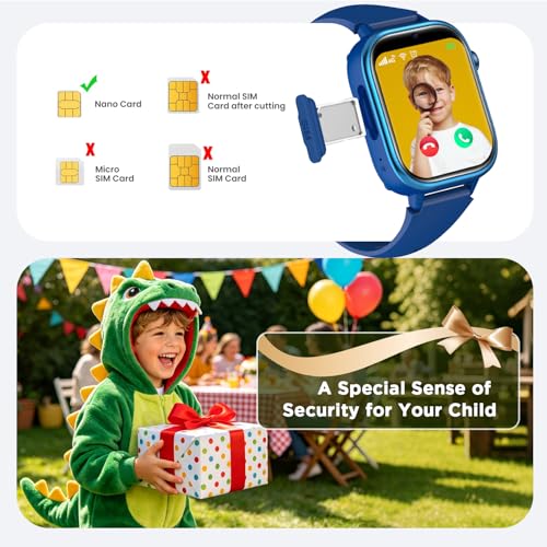 Nuevo 4G Reloj Inteligente Niño con Videollamada & GPS, Smartwatch Niños con SOS, Chat de Voz, Modo Escuela, Podómetro, Despertador, Monitor de Sueño IP68 Impermeable Regalo para Niños Niñas, Azul