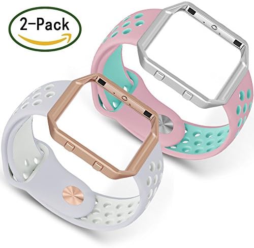 SKYLET Compatible with Fitbit Blaze Bands with Frames, 2 Pack Sport Silicone Replacement Bands Compatible with Fitbit Blaze Smart Fitness Watch Men Women Small Large Black