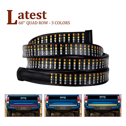 LED Tailgate Light Bar, SWATOW 4×4 60” Quad Row Truck Tail Light LED Strip Amber Turn Signal/Double Flash, Red Brake/Running, White Reverse Light for Jeep Chevy GMC Dodge Ram Pickup RV SUV Vans