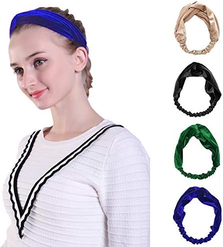 ransiy 4 Pack Women Girl's Velvet Criss Cross Elastic Hand Wrap Twisted Vintage Headband Yoga Hair Band