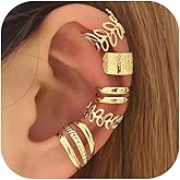 14K Gold Ear Cuff Earrings for Women 5Pcs Statement Silver Ear Cuffs Earrings Sets Leaf Non Pierced Clip on Lightweight Earrings