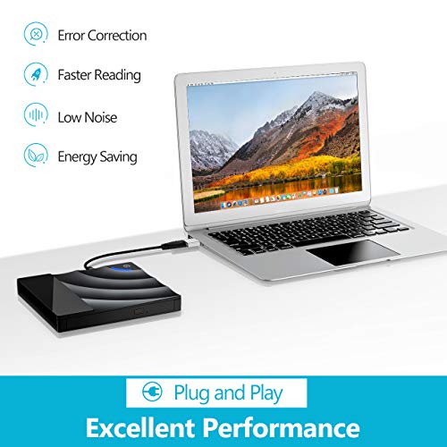 CD/DVD External Drive with USB3.0 and Type-C Interface, TOPELEK CD-ROM/DVD-RM Reader and Writer with Touch Sensitive Button, Streamlined Construction, Compatible for Windows and Mac OS (Black)