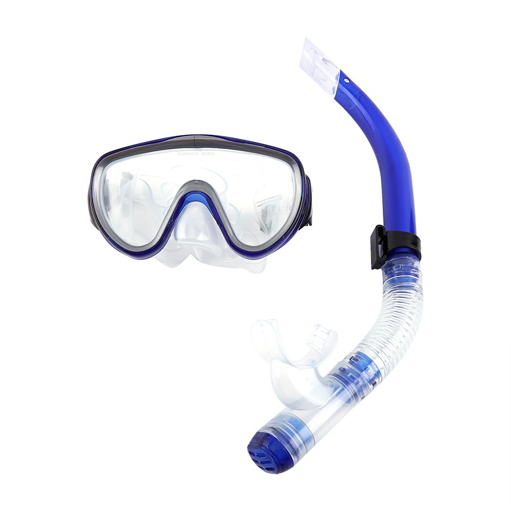 Nimoa 4-Color Snorkeling Glasses Set-Adult Tempered Glass Diving Goggles + Semi-Dry Snorkeling 2-Piece Snorkeling Set for Snorkeling Set(蓝色)