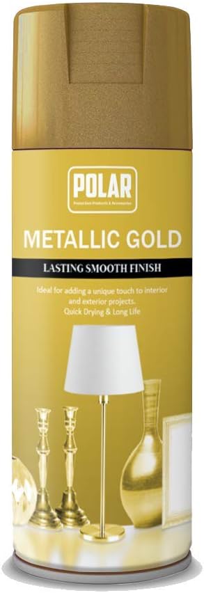 Polar Metallic Spray Paint, 400 ml, Gold, for Plastic Metal, Wood, Glass, Ceramics & Ornaments