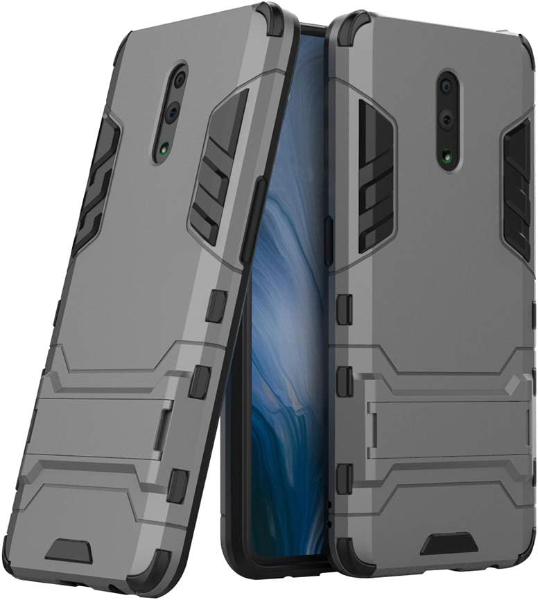 VILLCASE Hard Phone Case for Oppo Reno, Heavy Duty Shockproof Phone Cover Kickstand Cover, Double Layer [PC&TPU] Protective Back Cover for Oppo Reno (Grey)