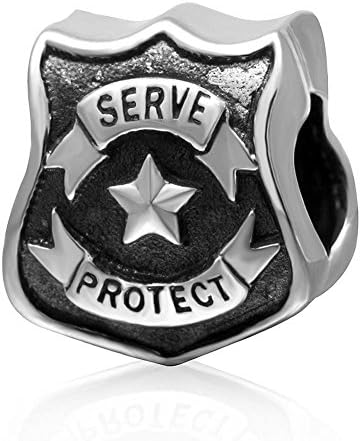 Hoobeads Protect Serve Police Officer Badge Authentic 925 Sterling Silver Charm Fits Europen Style Bracelets