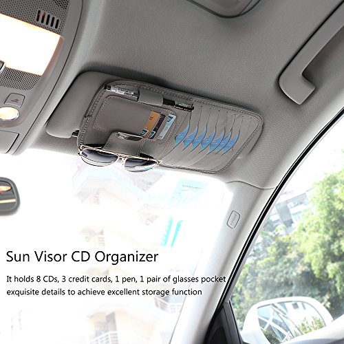 SunTrade Car Universal Sun Visor Organizer Pocket Storage Pouch,CD Sunglasses Visor Organizer,PU Leather (Style 1, Gray)