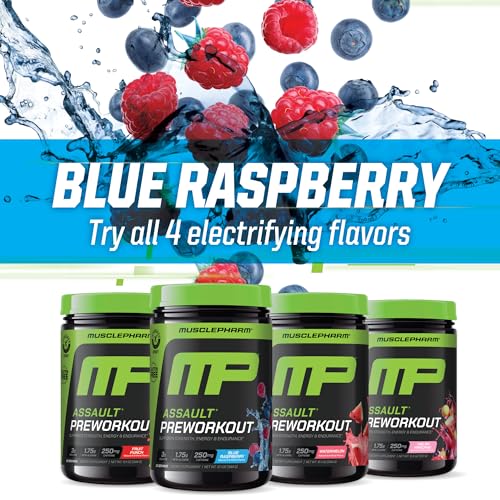 Muscle Pharm Assault Energy & Strength Pre Workout Powder for Men & Women with Beta Alanine, Caffeine, Creatine & Betaine Anhydrous, Pre-Workout Supplements, 30 Servings, Blue Raspberry Flavor