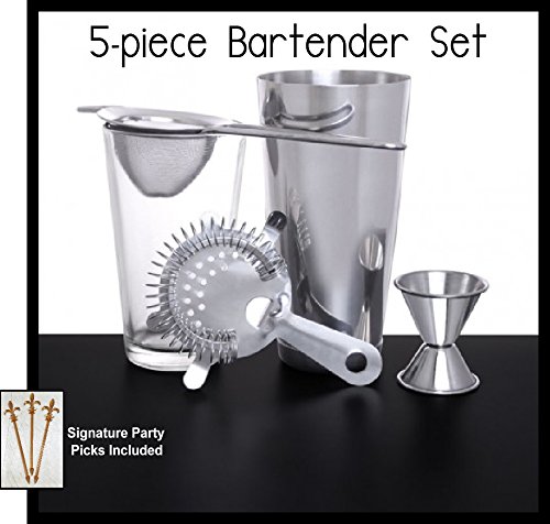 5-piece Bartender and Mixologist Set w/Signature Cocktail Picks