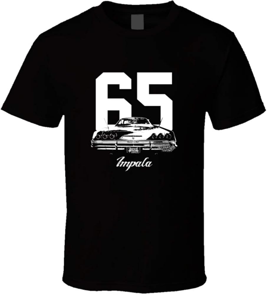 CarGeekTees.com 1965 Impala Rear View with Year and Model Dark Color T Shirt