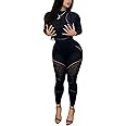 AVZXSA Women's Sexy Seamless Jumpsuit 2 piece outfit, Mock Neck Long Sleeve Bodysuit with Snap Crotch and Leggings Set