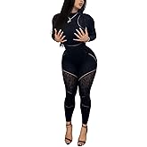 AVZXSA Women's Sexy Seamless Jumpsuit 2 piece outfit, Mock Neck Long Sleeve Bodysuit with Snap Crotch and Leggings Set