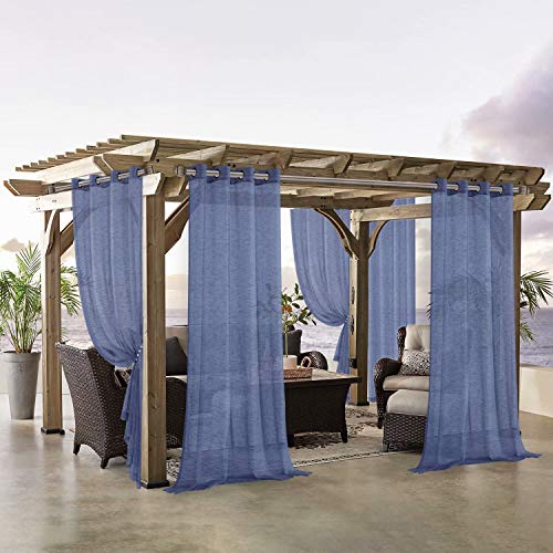 LORDTEX Burlap Linen Look Outdoor Curtains for Patio 2 Panels Waterproof Sheer Curtains for