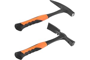 FUNSUEI 2 PCS Small Rock Pick Hammer, All Steel Rock Pick Set, Flat and Pointed Head Geologist Pick Hammer with Non-skid Handle for Mining Prospecting, 35oz, 36oz