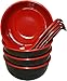 Chef Miso Set of 4 Large Melamine Noodle Soup Bowls and Spoons - Red and Black 28 Ounce