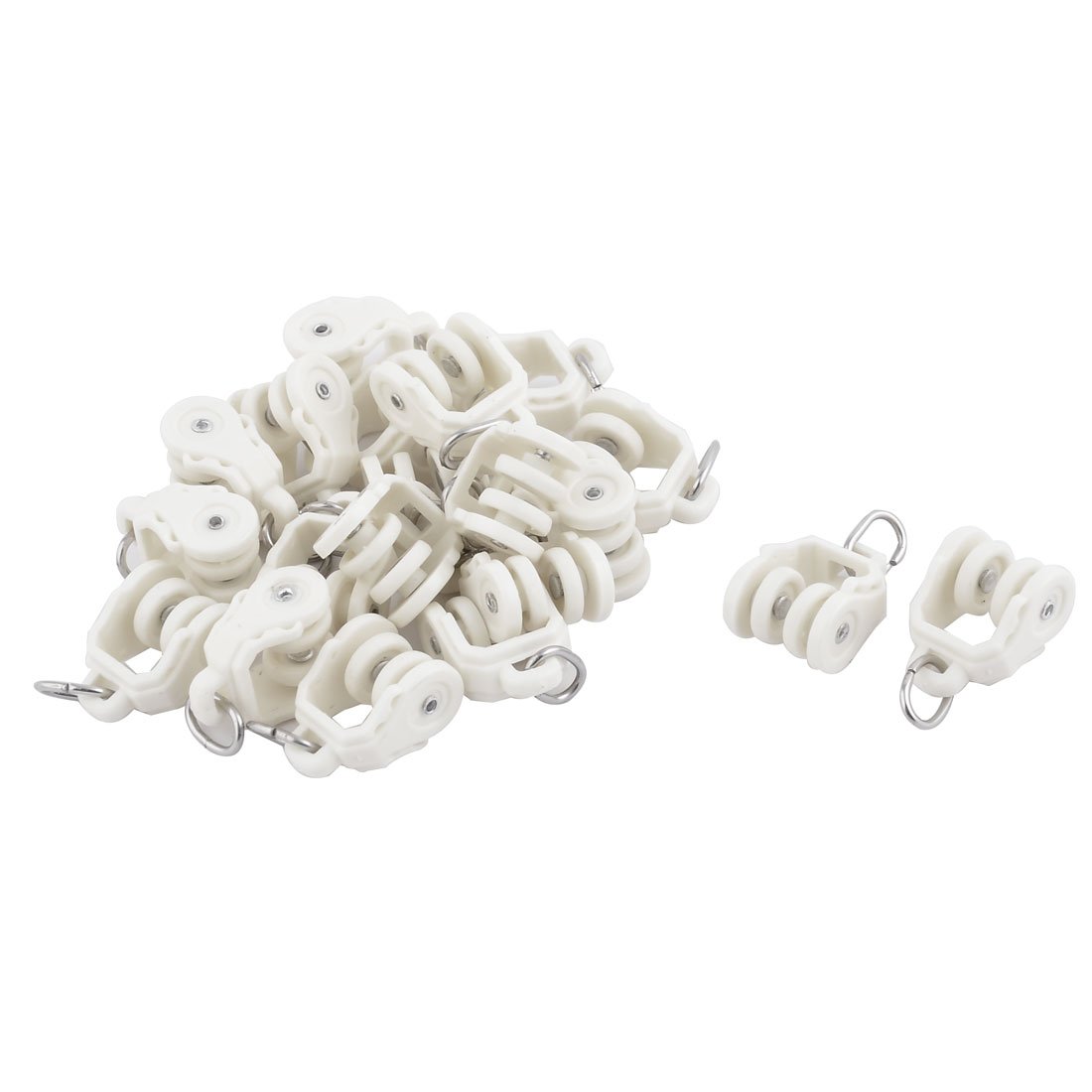 sourcingmap Plastic Dormitory Double Wheel Curtain Track Rail Sliding Roller Glider Carrier 20pcs