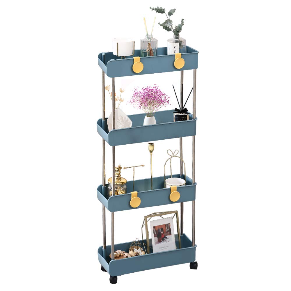 Photo 1 of Melody House 4-Tier Slim Storage Cart, Navy Blue, Easy to Install, Durable Plastic and Stainless Steel Shelving Unit, Ideal for Small Spaces