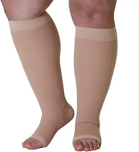 7XL Mojo Opaque Compression Socks Extra X-Wide Calf 20-30mmHg Knee-Hi Bariatric Plus Size Support Stockings | Open Toe | Beige XXXXXX-L
