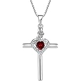 FJ Cross Necklace 925 Sterling Silver Rose Flower Pendant Religious Necklace Birthstone Jewelry for Women