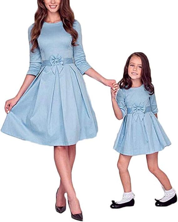 Vestido De Manga Larga Para Madre E Hija Con Lazo A Juego Vestido De Media Mangas Para Padres E Hijos Ropa Casual Suave Para Familia Amazon Com Mx Ropa Zapatos Y Accesorios