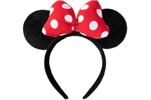 JIAHANG Mouse Ears Velvet Headband, 3D Cotton Bow with Polka Dots Hairband, Party Decoration Costume Headwear Hair Accessories for Women Girls(3D-Cotton RWWD)
