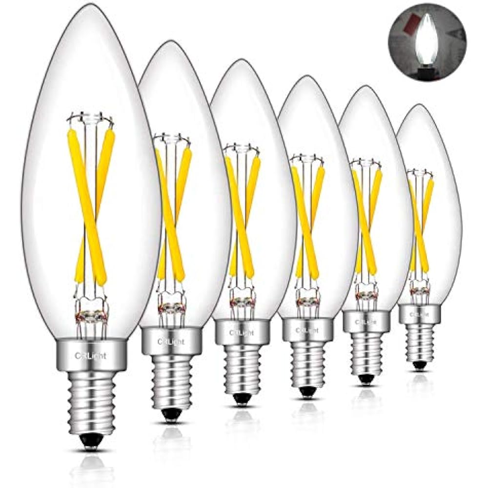 2W 4000K LED Candelabra Bulb Daylight White, 25W Equivalent 250LM, E12