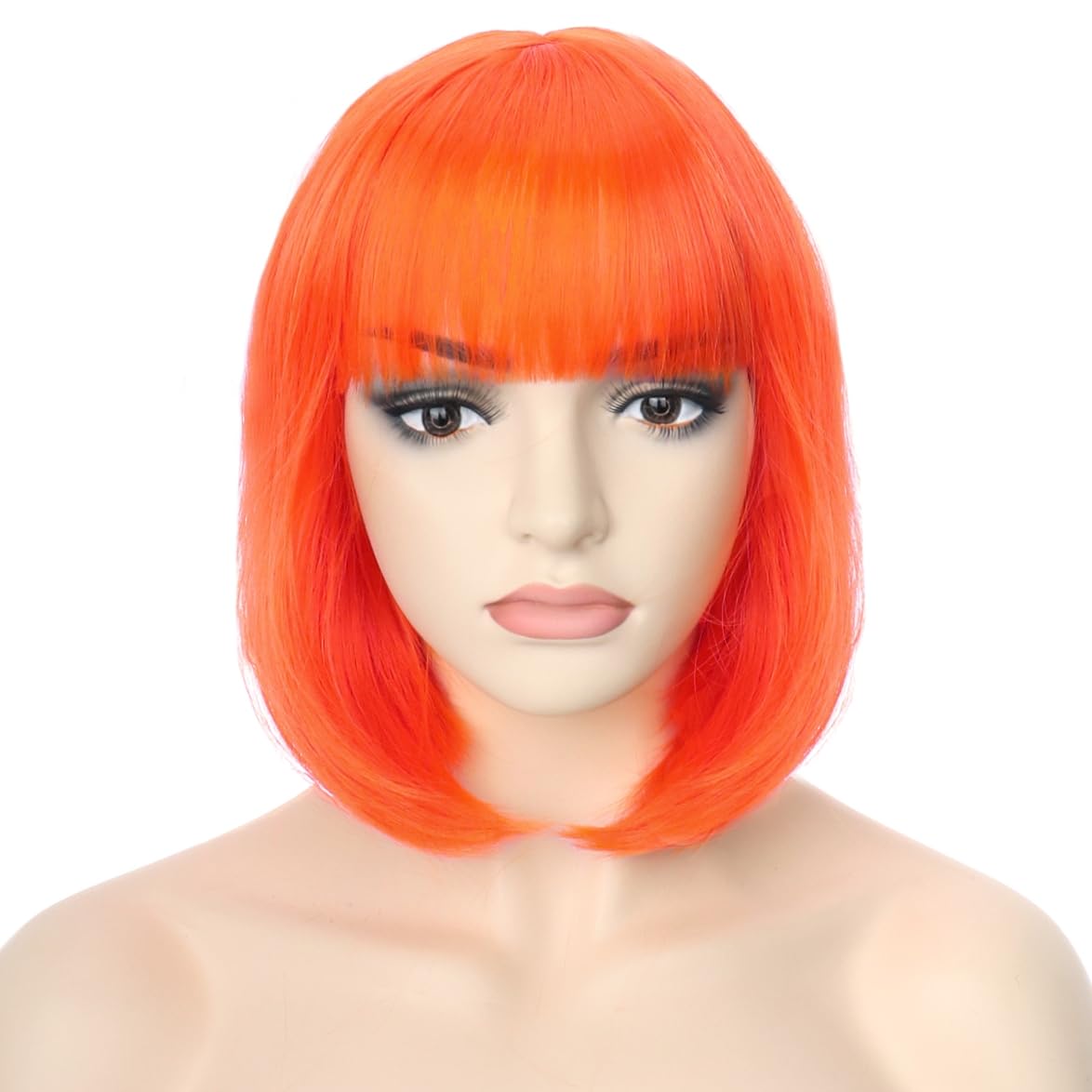 PORSMEER Short Orange Bob Wigs with Fringe For Unisex Womens Girls Natural Synthetic Hair Colorful Costume Cosplay Wig for Anime Halloween Fancy Dress Party+Wig Cap — image 1