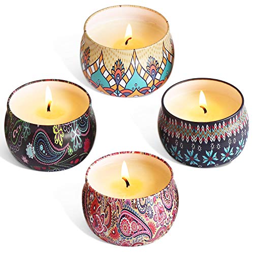 XYUT Scented Candles Gift Sets, Natural Soy Wax 4 Oz Unit Portable Travel Tin Perfect for Women Aromatherapy Anniversary – 4 Pack