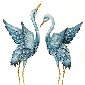 Bits and Pieces – Japanese Blue Herons Metal Garden Sculptures – This Set of Two Metal Cranes – Metal Garden Art…