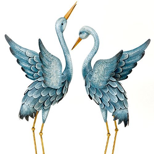 Bits and Pieces – Japanese Blue Herons Metal Garden Sculptures...
