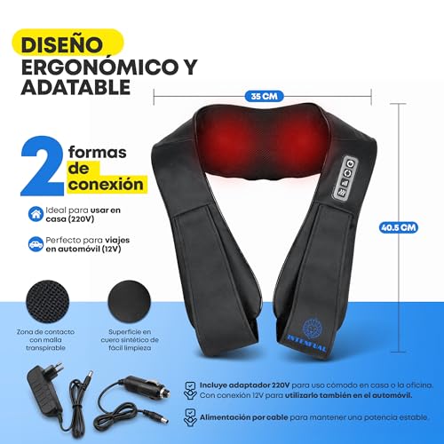 Shiatsu Neck and Back Massager with Heat, Neck, Shoulder, Lumbar Massager with 2 Rotary Nodes and 4 Heads, 3 Intensity, 3D Deep Massage, Home and Car Use (Non-Wireless)
