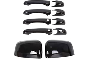 sportuli Black Mirror Covers +Door Handle Covers Replacement for 2011-2021 J-eep Grand Cherokee & D-odge Durango