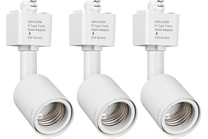mirrea H Type Track Lighting Head to E26 Medium Screw Base Adapter Light Direction Adjustable Pack of 3 (White)