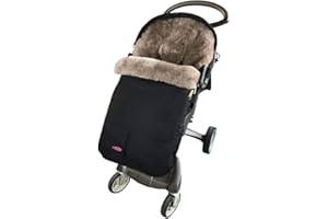 FUNLIFE 3 in 1 Australia Sheepskin Footmuff for All Stroller,Weather Resistant,Height and Temperature Adjustable Stroller Bunting Bag,High Performance Lambskin Bunting Bag for Travel Gear