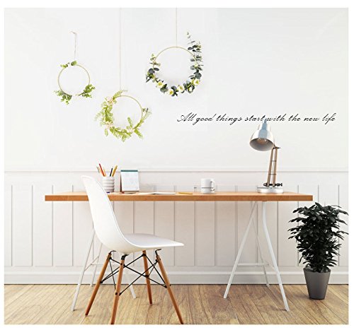 RISEON Handmade Set of 3 Gold Flower Wreaths,Boho Dream Catcher,Rustic Wedding Backdrop, Artificial Plant Vine Greenery Flower Garland, Window Wall Hanging Nursery Decor, Floral Hoop Ornament Gift