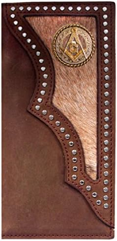 Custom Masonic Square and Compasses Long Wallet Hair on Hide