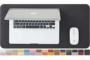HOMIEAZICOZI Compact Dual Sided Leather Desk Mat - Desk Pad for Office and Home - Desk Organization and Accessories - Ideal for Large Mouse Pad and Small Desk Mats on Top of Desks(Black+Gray,23.6"x 11.8")