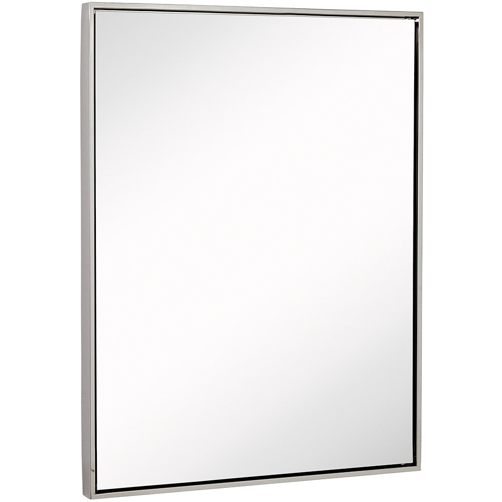 Clean Large Modern Polished Nickel Frame Wall Mirror | Contemporary Premium Silver Backed Floating Glass Metal Frame | Vanity or Bathroom | Mirrored Rectangle Hangs Horizontal or Vertical  (30" x 40")