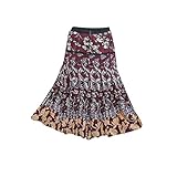 Mogul Womens Brown Skirt Floral Print Long Hippie Skirt