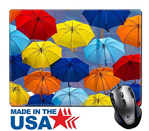 MSD Natural Rubber Mouse Pad/Mat with Stitched Edges 9.8” x 7.9” Lots of Umbrellas Coloring The Sky in The City of Agueda Portugal Image 36481031